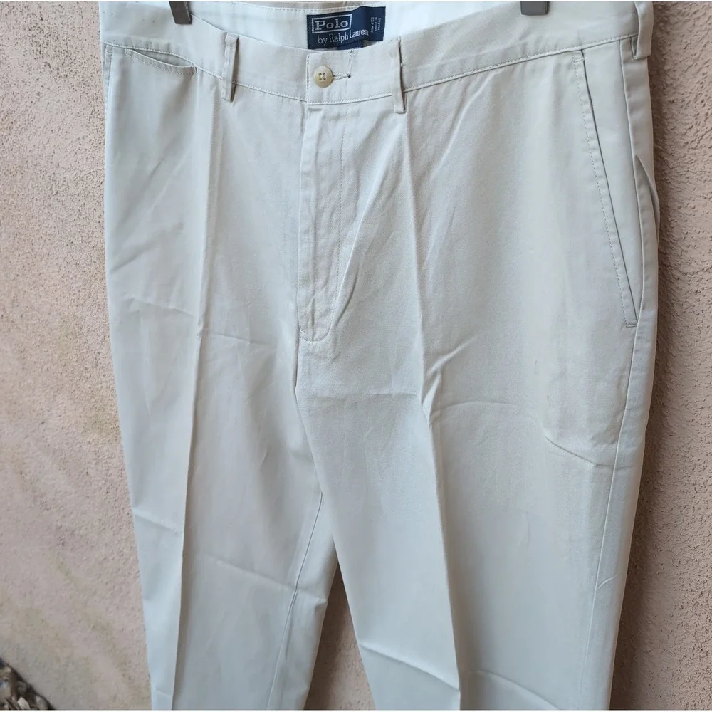 Vintage Polo Ralph Lauren Mens 38x30 Tan Pleated Chino Pants Cotton Trousers
